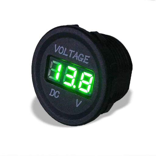 Sparked Single Green 12V Round LED Voltmeter-Lighter Size Car Audio/Racing - Showtime Electronics