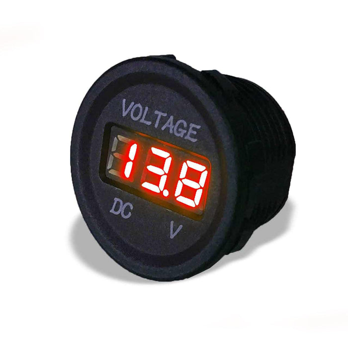 Sparked Single Red 12V Round LED Voltmeter-Lighter Size Car Audio/Racing - Showtime Electronics