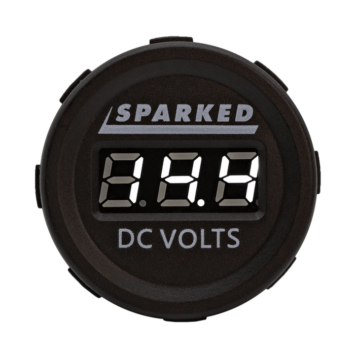 Sparked Single White 12V Round LED Voltmeter-Lighter Size Car Audio/Racing - Showtime Electronics
