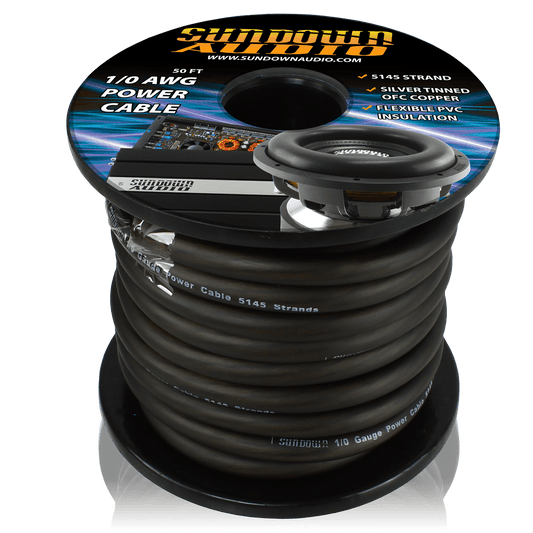 1/0 BLACK 50' Tinned OFC Oxygen Free Copper Power Cable - Sundown Audio