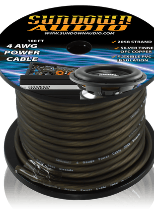 4 Gauge BLACK 100' Tinned OFC Oxygen Free Copper Power Cable - Sundown Audio