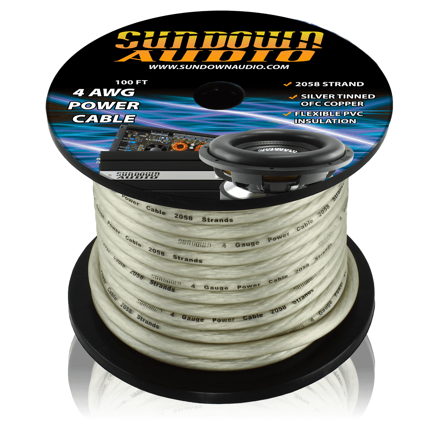 4 Gauge SILVER 100' Tinned OFC Oxygen Free Copper Power Cable - Sundown Audio