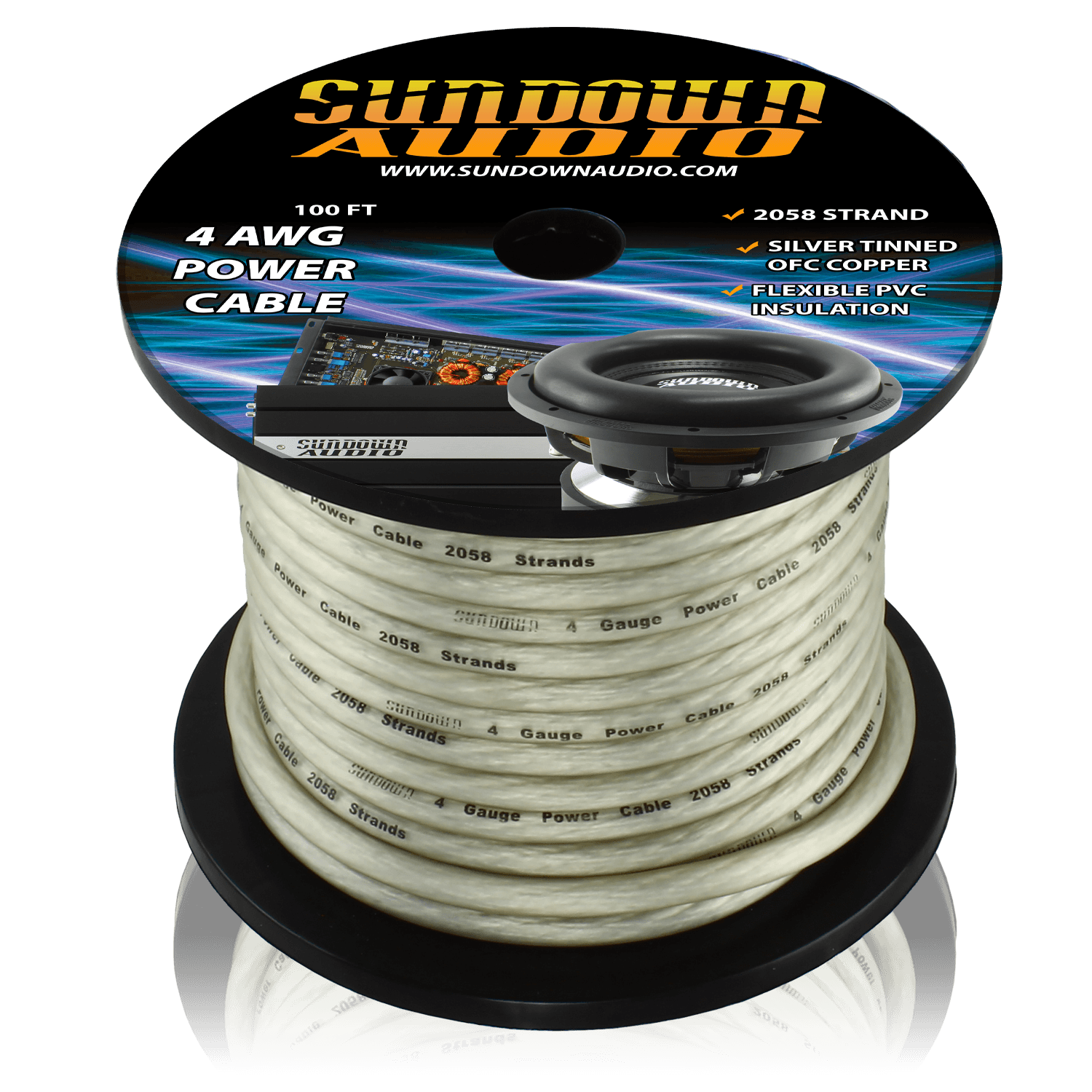 4 Gauge SILVER 100' Tinned OFC Oxygen Free Copper Power Cable - Sundown Audio