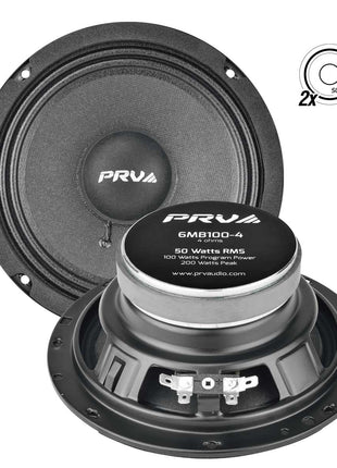 PRV Audio PAIR of 6MB100-4 100W 4-Ohm Car Pro Audio Midbass Speakers MID