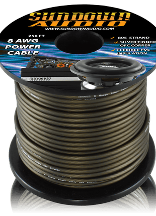 8 Gauge BLACK 250' Tinned OFC Oxygen Free Copper Power Cable - Sundown Audio