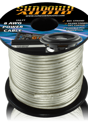 8 Gauge SILVER 250' Tinned OFC Oxygen Free Copper Power Cable - Sundown Audio