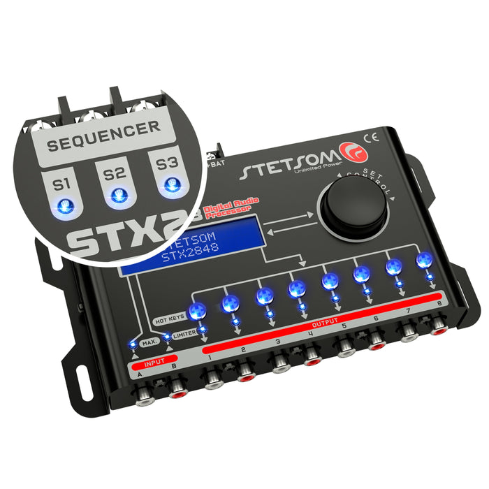 STETSOM STX 2848 DSP CROSSOVER & EQUALIZER 8 CHANNEL FULL DIGITAL SIGNAL PROCESSOR (SEQUENCER) 2.8