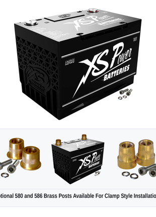XS Power A3400 Group 34 vintage 12V AGM battery with optional 580 and 586 brass post adaptors for clamp style installations