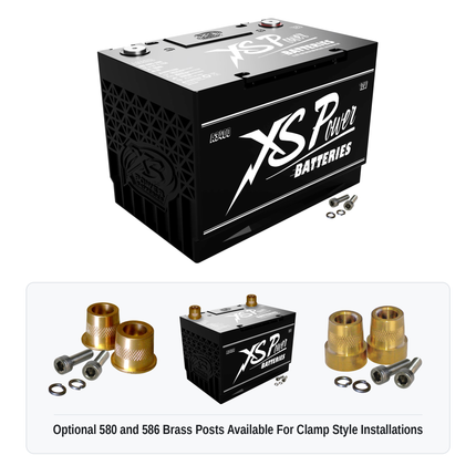 XS Power A3400 Group 34 vintage 12V AGM battery with optional 580 and 586 brass post adaptors for clamp style installations