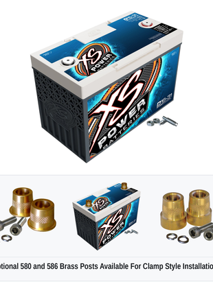 XS Power D16-31 Group 31 16V AGM battery with optional 580 and 586 brass post adaptors for clamp style installations