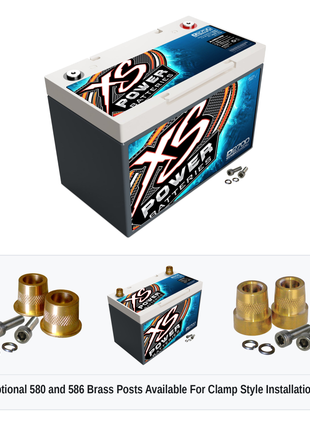 XS Power D2700 12V AGM battery with optional 580 and 586 brass post adaptors for clamp style installations