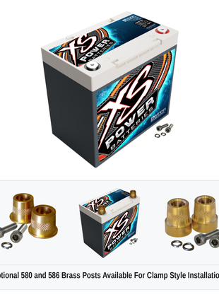 XS Power D5100R 12V AGM battery with optional 580 and 586 brass post adaptors for clamp style installations