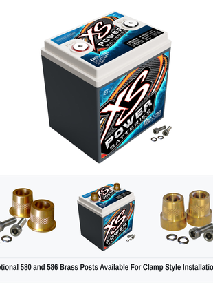XS Power D6V-38 6V AGM battery with optional 580 and 586 brass post adaptors for clamp style installations