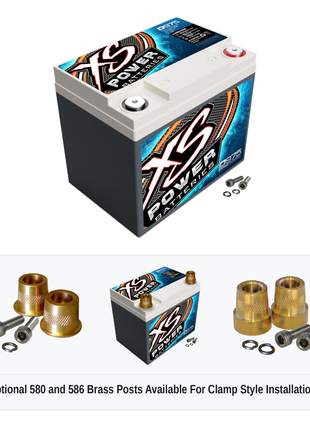 XS Power D975 Group U1R 12V AGM battery with optional 580 and 586 brass post adaptors for clamp style installations