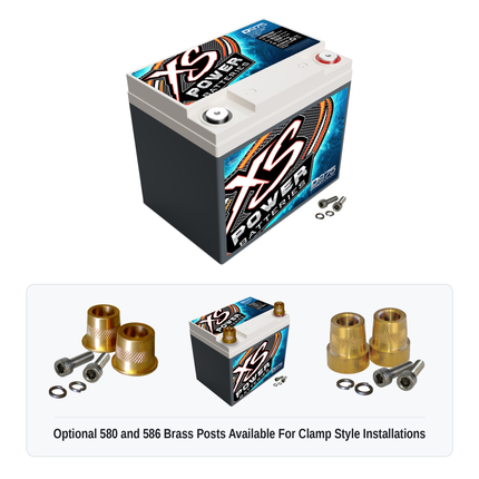 XS Power D975 Group U1R 12V AGM battery with optional 580 and 586 brass post adaptors for clamp style installations
