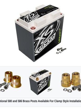 XS Power Li-PSX14Q lithium powersports battery with optional 580 and 586 brass post adaptors for clamp style installations