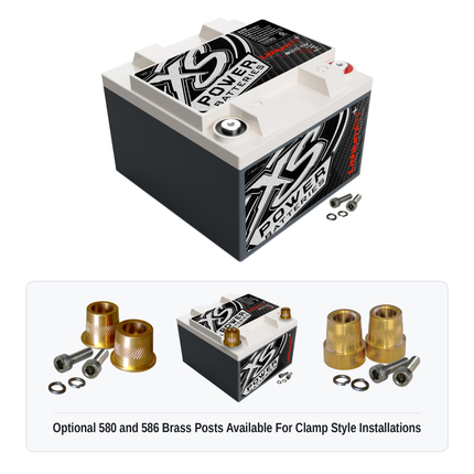 XS Power Li-S925-16 16V lithium battery with optional 580 and 586 brass post adaptors for clamp style installations
