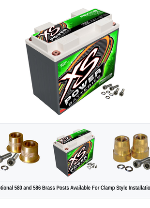 XS Power PSX20Q Group 20/20L 12V AGM powersports battery with optional 580 and 586 brass post adaptors for clamp style installations