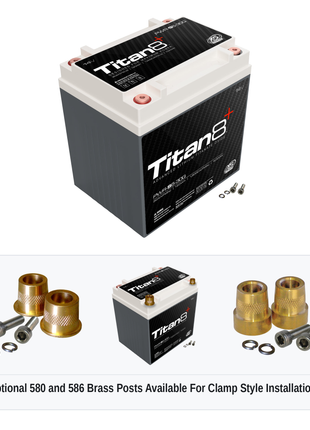 XS Power PWR-S6-30Q Titan8 lithium battery with optional 580 and 586 brass post adaptors for clamp style installations