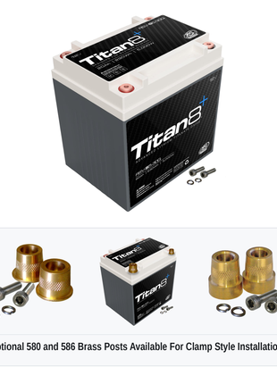 XS Power RSV-S5-30Q Titan8 lithium reserve battery with optional 580 and 586 brass post adaptors for clamp style installations