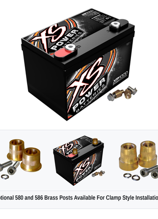XS Power XP1000 16V AGM battery with optional 580 and 586 brass post adaptors for clamp style installations