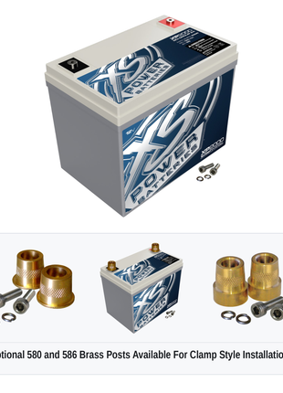 XS Power XP2000 12V AGM secondary reserve battery with optional 580 and 586 brass post adaptors for clamp style installations