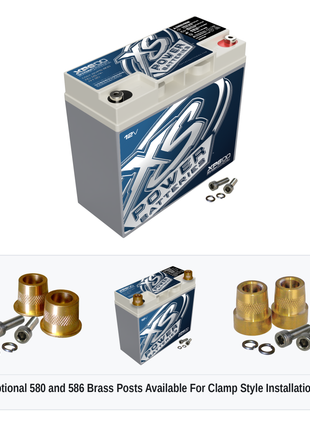 XS Power XP600 600 amp 12V AGM secondary battery with optional 580 and 586 brass post adaptors for clamp style installations