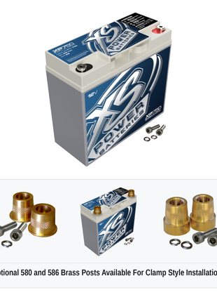 XS Power XP750 12V AGM secondary reserve battery with optional 580 and 586 brass post adaptors for clamp style installations