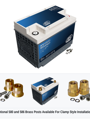 XS Power XV4800 12V lithium starting powercell with optional 580 and 586 brass post adaptors for clamp style installations