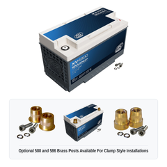 XS Power XV4900 12V lithium starting powercell with optional 580 and 586 brass post adaptors for clamp style installations