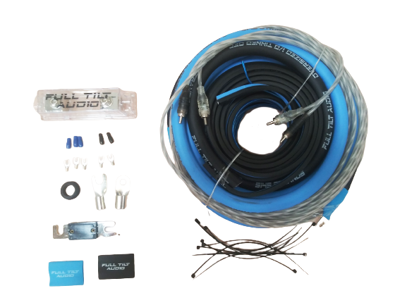 LIMITED EDITION: Full Tilt 1/0 Gauge AWG Light Blue/Black Amplifier/Amp Wire Kit