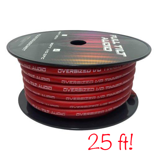 Full Tilt 1/0 RED 25' Tinned OFC Oxygen Free Copper Power/Ground Cable/Wire