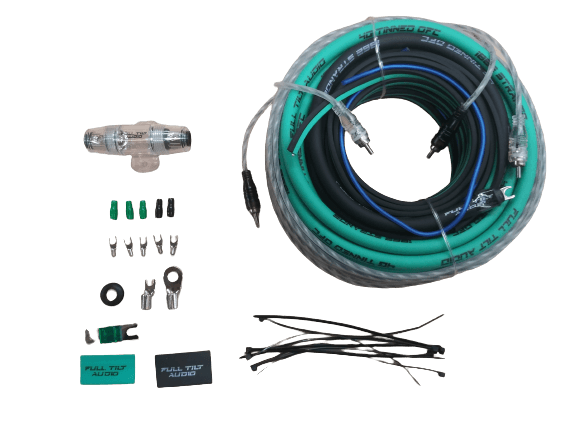 Full Tilt 4 Gauge AWG Teal/Black Amplifier/Amp Wire Kit - Showtime Electronics