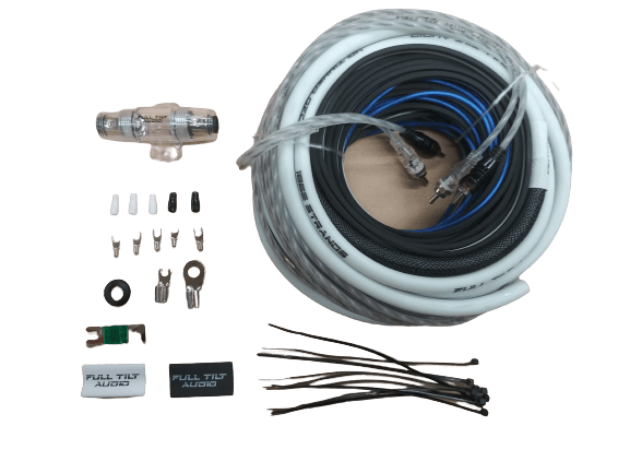 Full Tilt 4 Gauge AWG White/Black Amplifier/Amp Wire Kit - Showtime Electronics