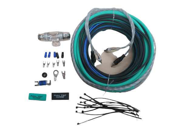 Full Tilt 8 Gauge AWG Teal/Black Amplifier/Amp Wire Kit - Showtime Electronics