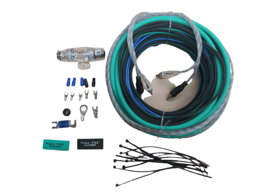 Full Tilt 8 Gauge AWG Teal/Black Amplifier/Amp Wire Kit - Showtime Electronics