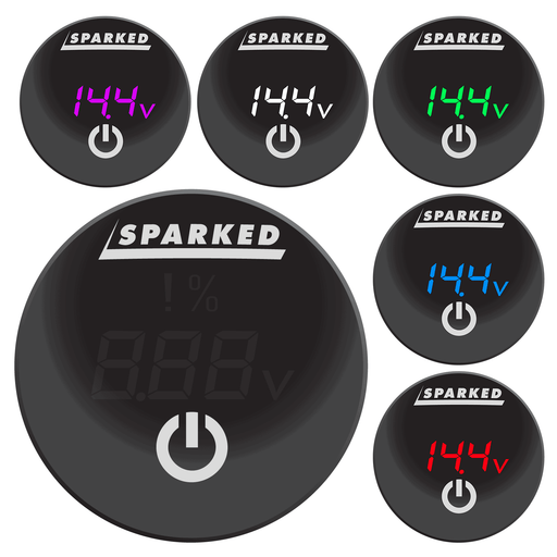 Sparked Innovations DC Voltmeter Battery Capacity Monitor Gauge with Onboard Capacitive Touch Switch - Showtime Electronics
