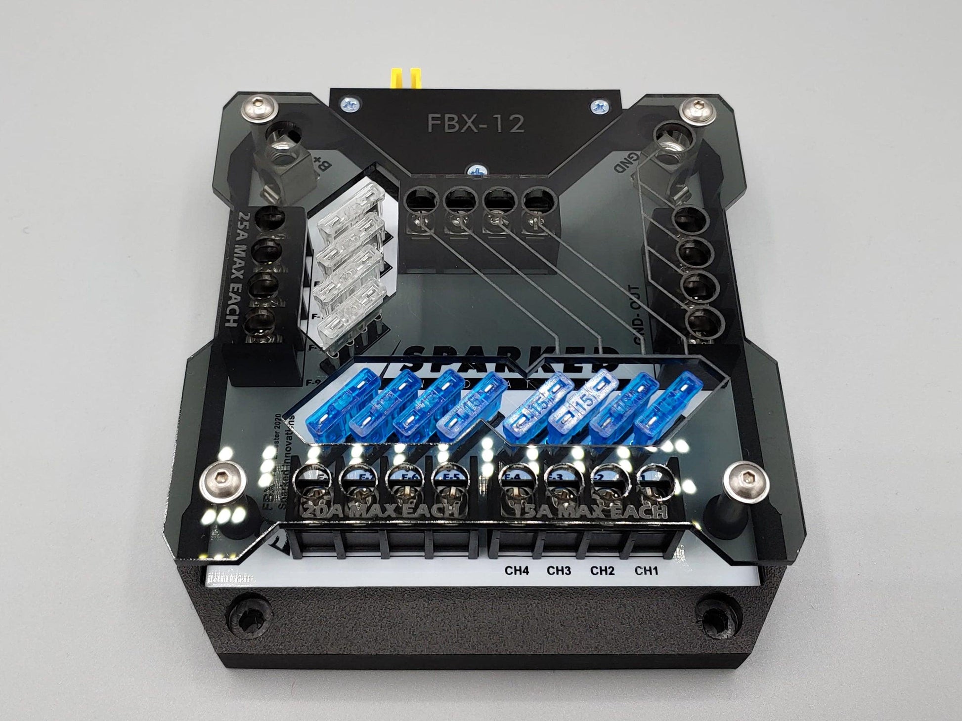 Sparked Innovations FBX-12 12 Circuit ATC Blade Fuse Block with Negative Bus and Cover - Showtime Electronics