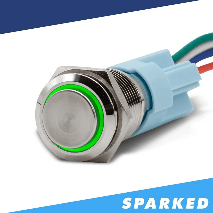 Sparked Innovations Latching Aluminum Push Button Switches - Showtime Electronics