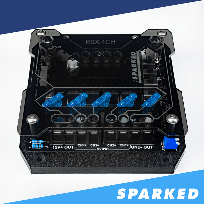 Sparked Innovations RBX-4CH Black Edition 12VDC 4-Channel Relay Box - Showtime Electronics