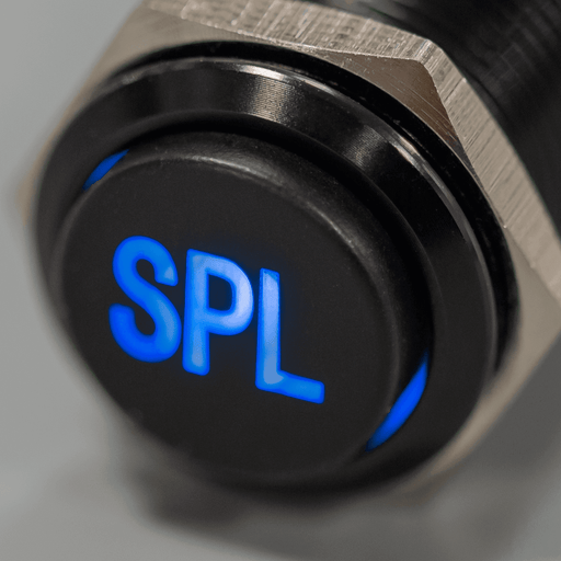 Sparked Innovations SPL Black Latching 12V Pushbutton Switch SPDT – Plain Font - Showtime Electronics
