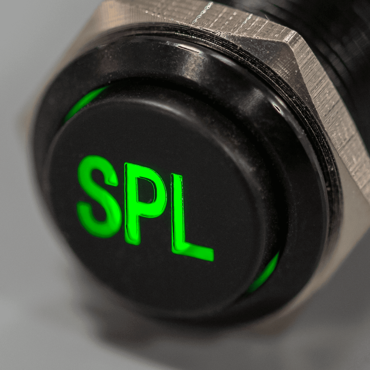 Sparked Innovations SPL Black Latching 12V Pushbutton Switch SPDT – Plain Font - Showtime Electronics