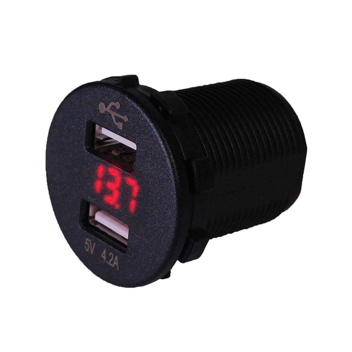 Sparked Red LED Voltmeter with Dual USB Ports Charger Car Audio/Racing/Marine - Showtime Electronics