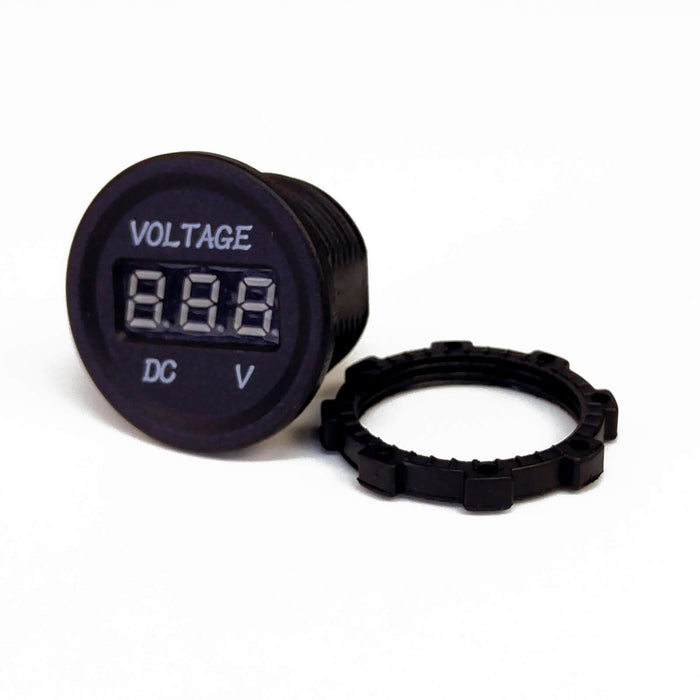 Sparked Single Blue 12V Round LED Voltmeter-Lighter Size Car Audio/Racing - Showtime Electronics