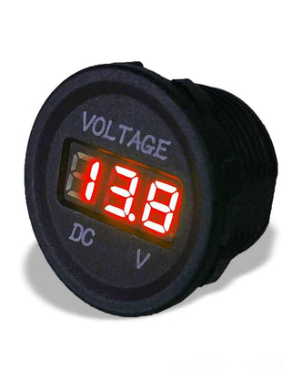 Sparked Single Red 12V Round LED Voltmeter-Lighter Size Car Audio/Racing - Showtime Electronics