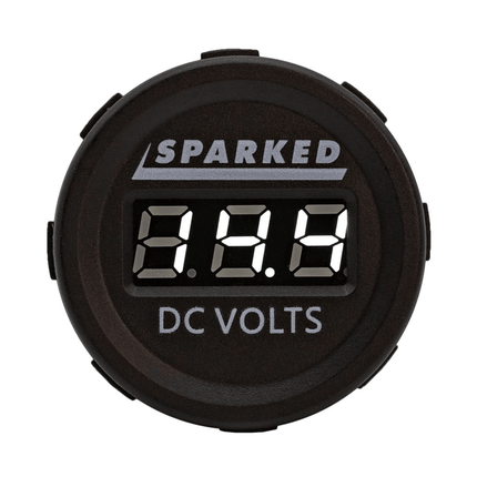 Sparked Single White 12V Round LED Voltmeter-Lighter Size Car Audio/Racing - Showtime Electronics