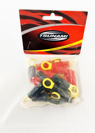 Tsunami RT10-20 20-Pack 24K Gold Plated 4-Gauge Ring Terminals 3/8" Red+Black - Showtime Electronics