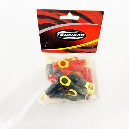 Tsunami RT10-20 20-Pack 24K Gold Plated 4-Gauge Ring Terminals 3/8" Red+Black - Showtime Electronics