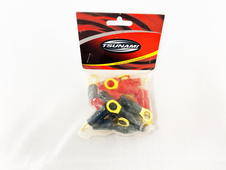 Tsunami RT10-20 20-Pack 24K Gold Plated 4-Gauge Ring Terminals 3/8" Red+Black - Showtime Electronics