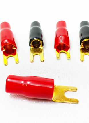 Tsunami ST1 5-Pack Red/Black 4-Gauge 1/4" 24K Gold Plated Spade Terminals - Showtime Electronics